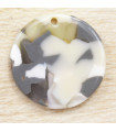 Pendentif Rond Plein - Gris et Jaune - 20x20mm - Acétate