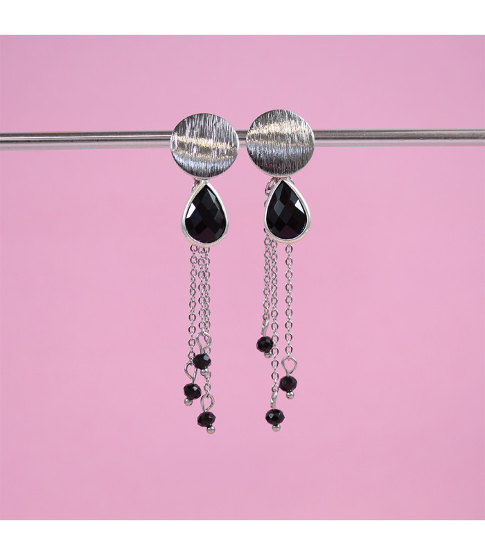 Kit DIY de Boucles d'Oreilles argenté et pendentif cristal noir