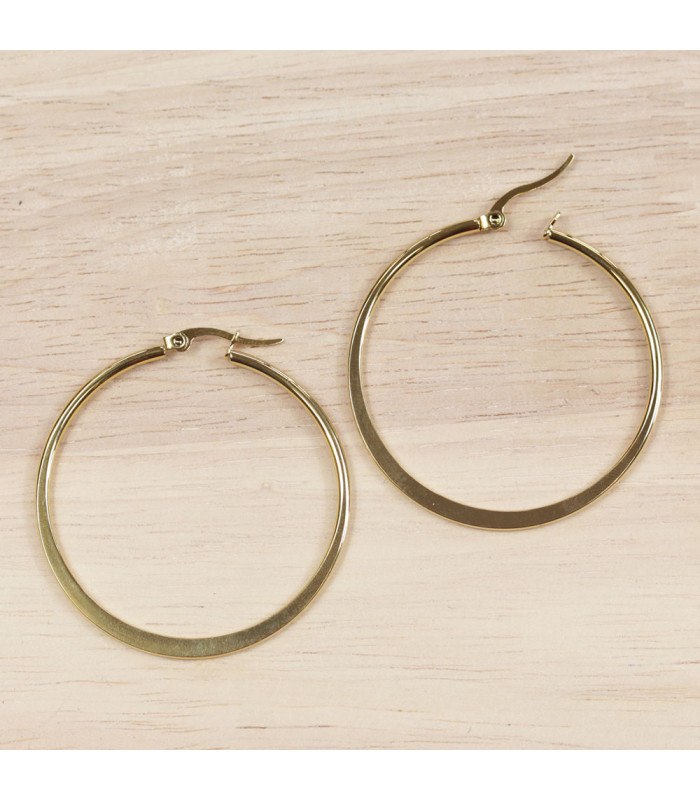 boucles d'oreilles créoles rondes 45mm en acier inoxydable doré