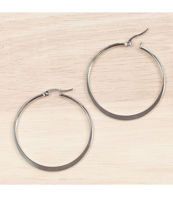 boucles d'oreilles créoles rondes 45mm en acier inoxydable argenté